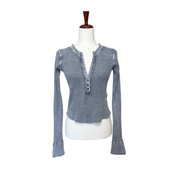 Free People FP One Colt Waffle Knit Thermal Long Sleeve Top Gray Size SP #1689 - Picture 2 of 7